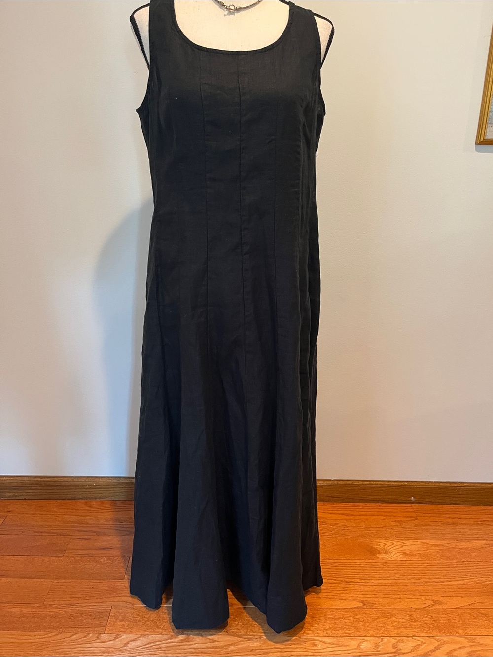 🆕 J.Jill Black 100% Linen Sleeveless Pintuck A-Line Midi Maxi Dress M Washable